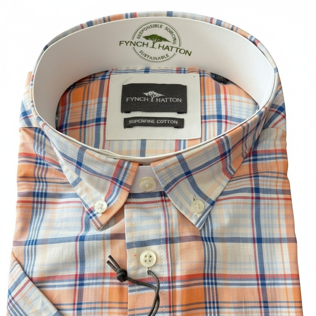Fynch-Hatton Men's Regular Short Sleeve Casual Shirt - Madras Check – Solar - Wildvine Clothing, Spalding, Lincolnshire