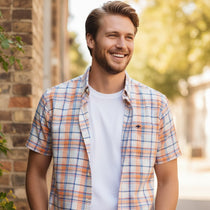 Fynch-Hatton Men's Regular Short Sleeve Casual Shirt - Madras Check – Solar - Wildvine Clothing, Spalding, Lincolnshire