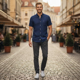 Fynch-Hatton Men's Summer Linen Short Sleeve Casual Shirt - Marine - Wildvine Clothing, Spalding, Lincolnshire
