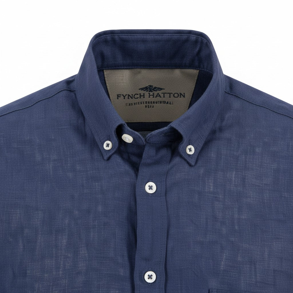 Fynch-Hatton Men's Summer Linen Short Sleeve Casual Shirt - Marine - Wildvine Clothing, Spalding, Lincolnshire