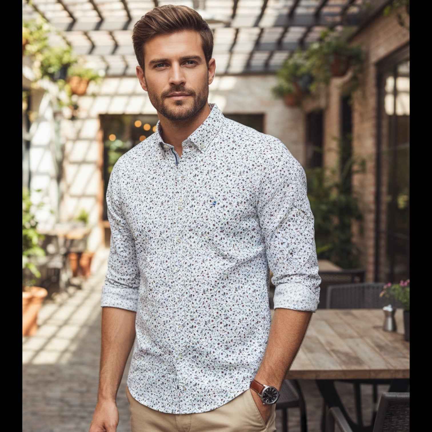 Fynch-Hatton - Mens Shirt - Flower Print - Berry - Wildvine Clothing, Spalding, Lincolnshire