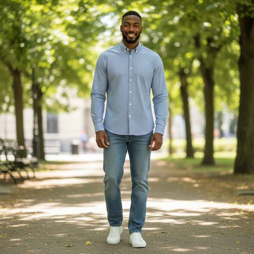Fynch-Hatton - Mens Shirt - Combi Print - Fern - Wildvine Clothing, Spalding, Lincolnshire