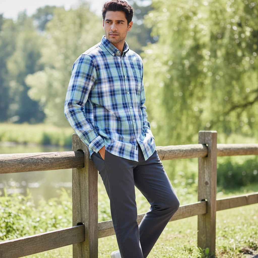 Fynch-Hatton - Mens Shirt - Twill Check - Fern - Wildvine Clothing, Spalding, Lincolnshire
