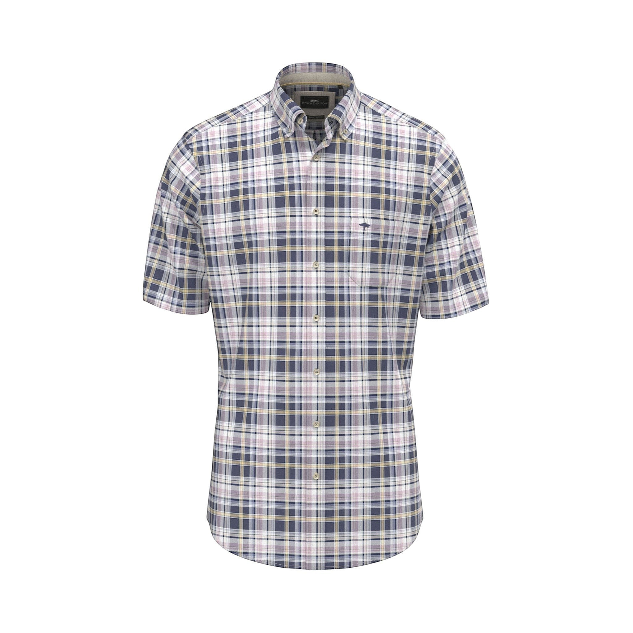 Fynch-Hatton Men's Regular Short Sleeve Casual Shirt - Poplin Check – Horizon - Wildvine Clothing, Spalding, Lincolnshire