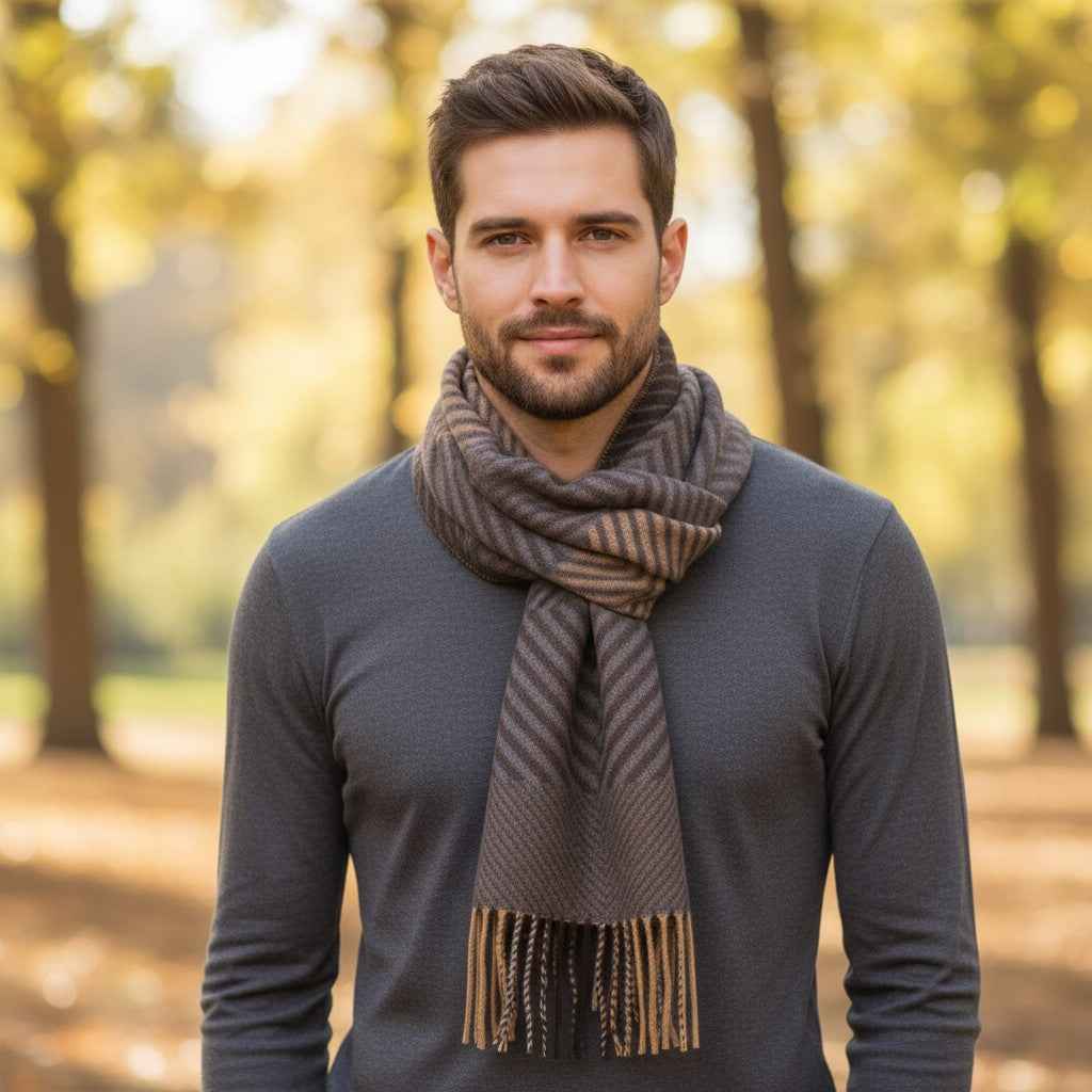 Fynch-Hatton - Mens Scarf - Herring Bone Chek - Navy 685 - Wildvine Clothing, Spalding, Lincolnshire