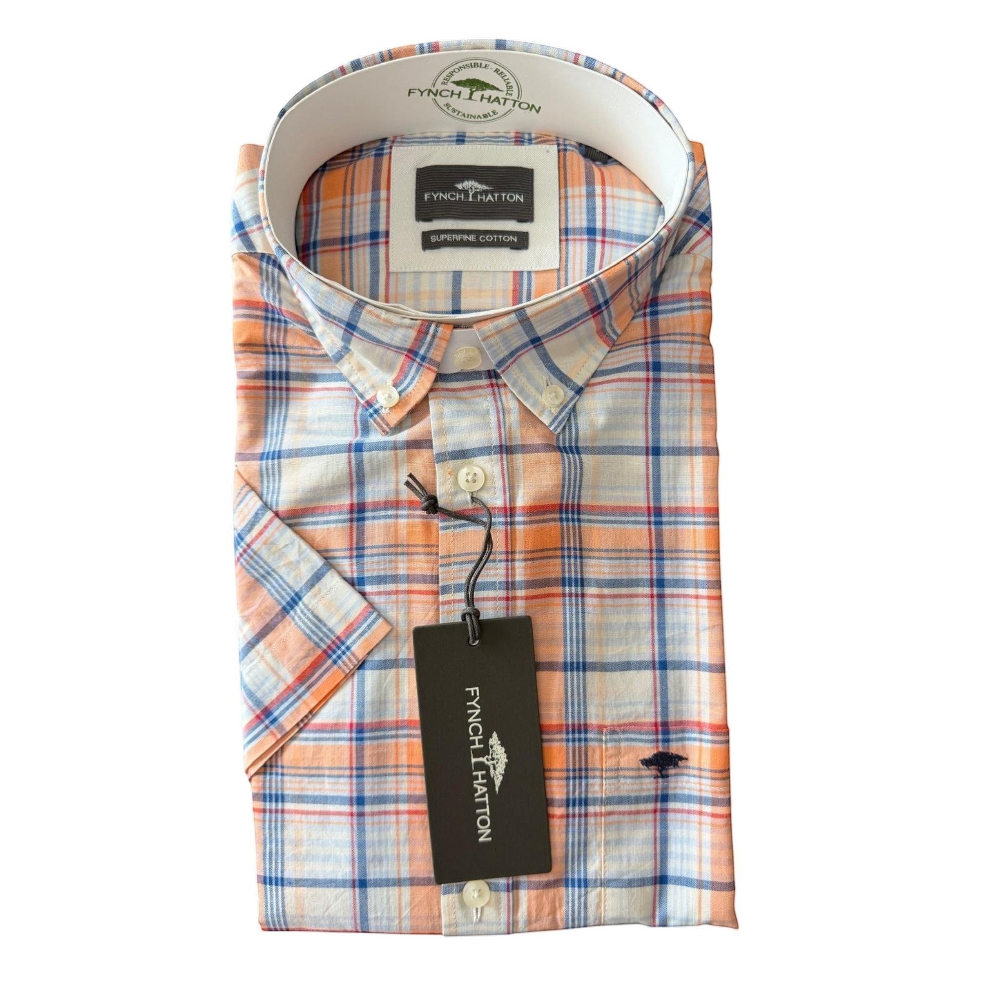 Fynch-Hatton Men's Regular Short Sleeve Casual Shirt - Madras Check – Solar - Wildvine Clothing, Spalding, Lincolnshire