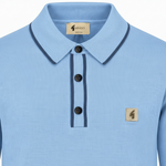 Gabicci Vintage - Mens Naxton Knitted Fistral Blue Lineker Tipped L/S Polo Shirt - Blue - V57GM09 - Wildvine Clothing, Spalding, Lincolnshire