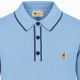 Gabicci Vintage - Mens Naxton Knitted Fistral Blue Lineker Tipped L/S Polo Shirt - Blue - V57GM09 - Wildvine Clothing, Spalding, Lincolnshire