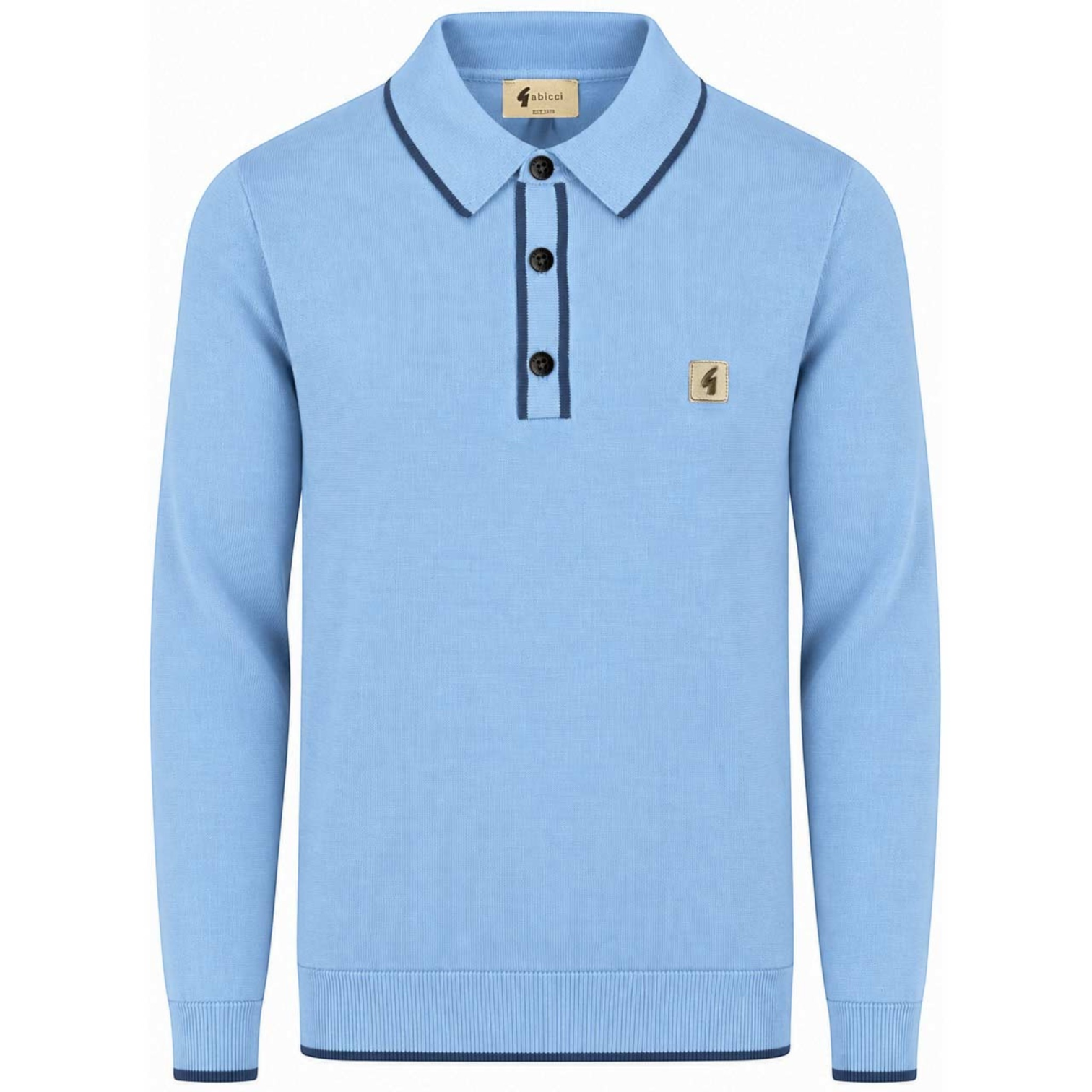 Gabicci Vintage - Mens Naxton Knitted Fistral Blue Lineker Tipped L/S Polo Shirt - Blue - V57GM09 - Wildvine Clothing, Spalding, Lincolnshire
