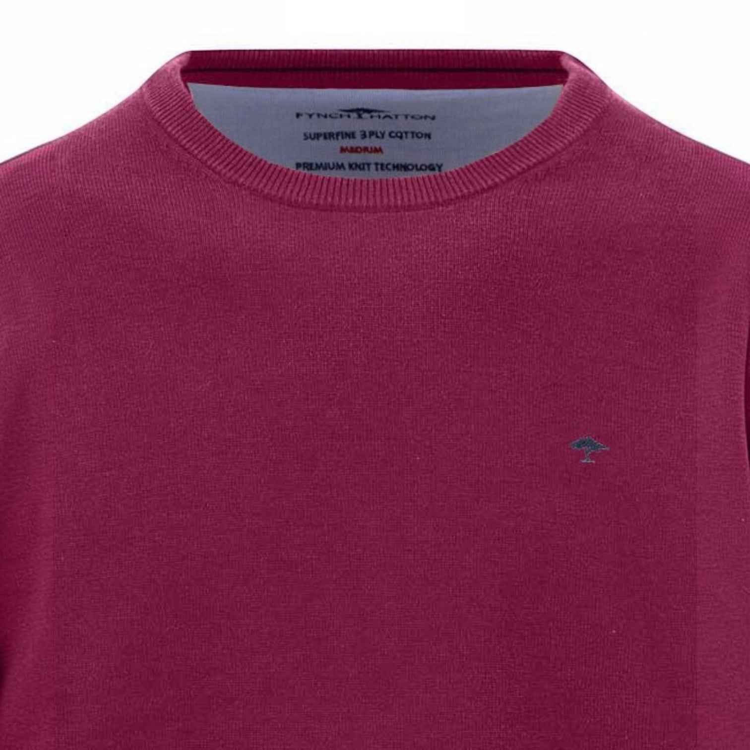 Fynch-Hatton - Mens Knitwear - Superfine Cotton Sweater - O'Neck - Grape - 1614210 416 - Wildvine Clothing, Spalding, Lincolnshire
