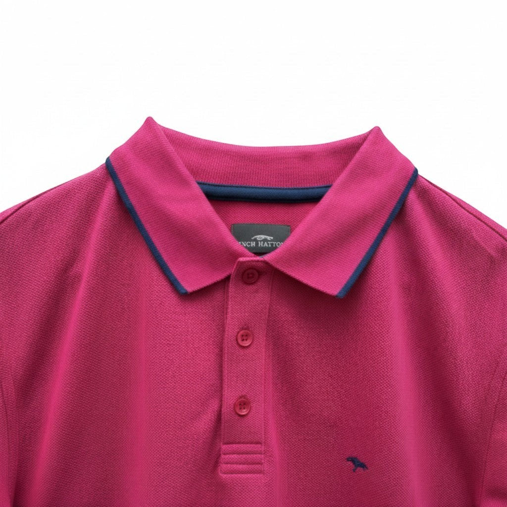 WILDVINE Clothing Co. grape purple 2-ply pique cotton polo shirt with navy blue collar trim and embroidered logo.