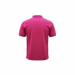 WILDVINE Clothing Co. grape purple 2-ply pique cotton polo shirt, back view with contrast collar and sleeve trim.