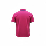 WILDVINE Clothing Co. grape purple 2-ply pique cotton polo shirt, back view with contrast collar and sleeve trim.