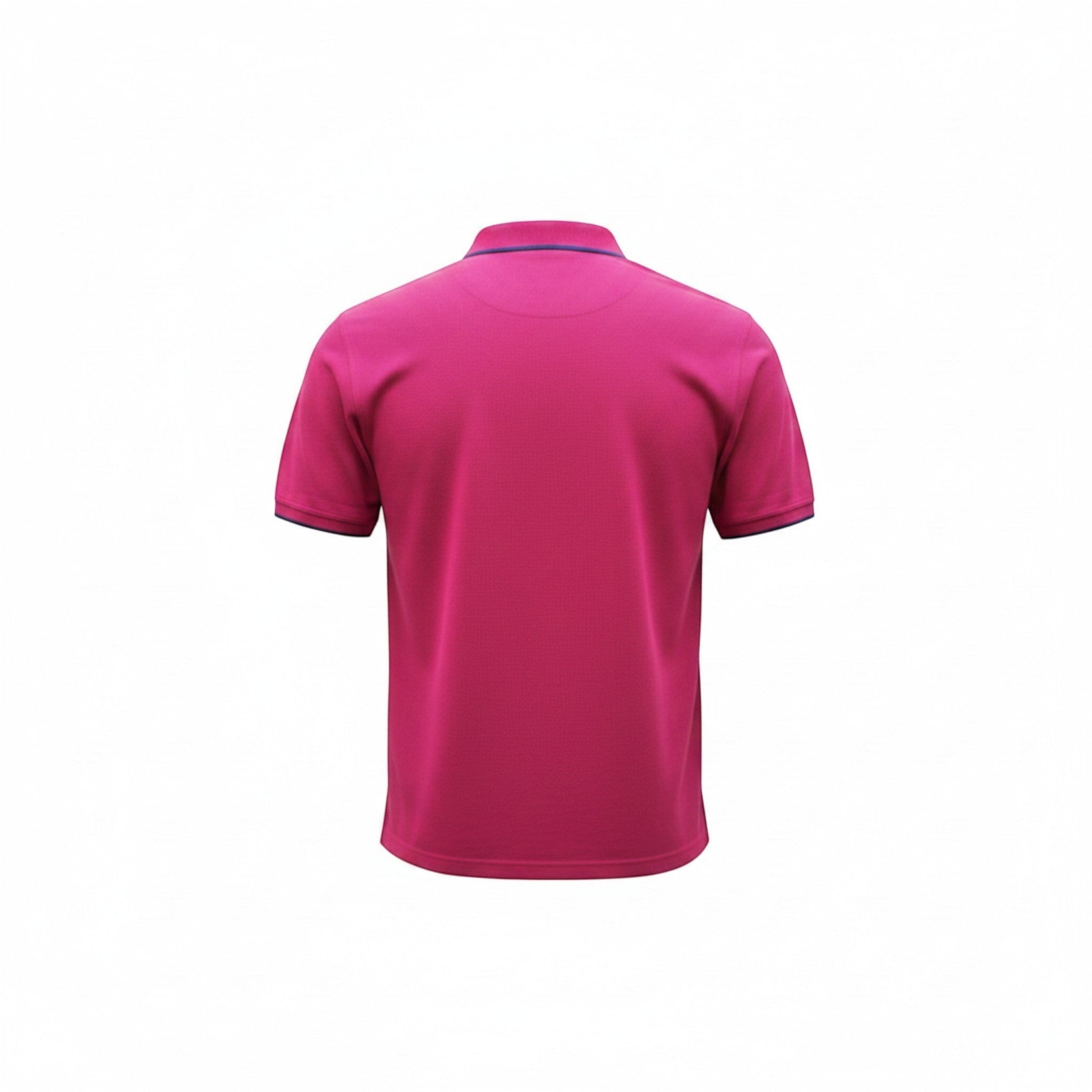 WILDVINE Clothing Co. grape purple 2-ply pique cotton polo shirt, back view with contrast collar and sleeve trim.
