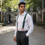 Hunt & Holditch - Mens - Plain Green Braces - Silver Fit-Tan Leather - One Size - Wildvine Clothing, Spalding, Lincolnshire