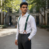 Hunt & Holditch - Mens - Plain Green Braces - Silver Fit-Tan Leather - One Size - Wildvine Clothing, Spalding, Lincolnshire
