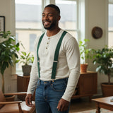 Hunt & Holditch - Mens - Plain Green Braces-Feathered Silver Clip - One Size - Wildvine Clothing, Spalding, Lincolnshire