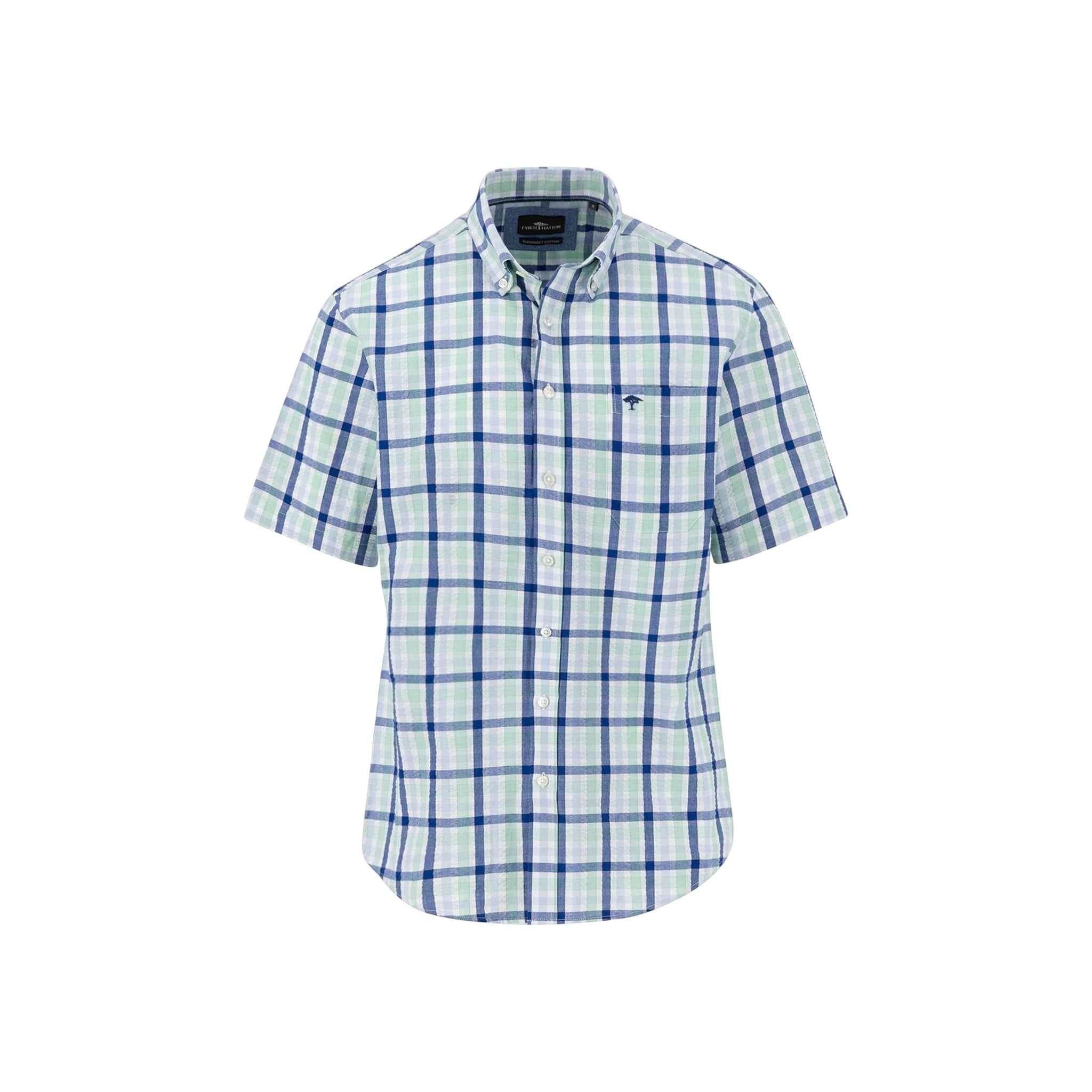 Fynch-Hatton - Mens Shirt - Combi Check - Turf Green - 1/2 sleeve 722 - Wildvine Clothing, Spalding, Lincolnshire