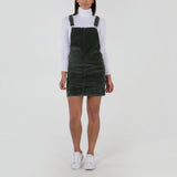 QED London - Ladies - Corduroy Dungaree Dress - Green - Wildvine Clothing, Spalding, Lincolnshire