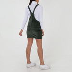 QED London - Ladies - Corduroy Dungaree Dress - Green - Wildvine Clothing, Spalding, Lincolnshire