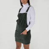 QED London - Ladies - Corduroy Dungaree Dress - Green - Wildvine Clothing, Spalding, Lincolnshire