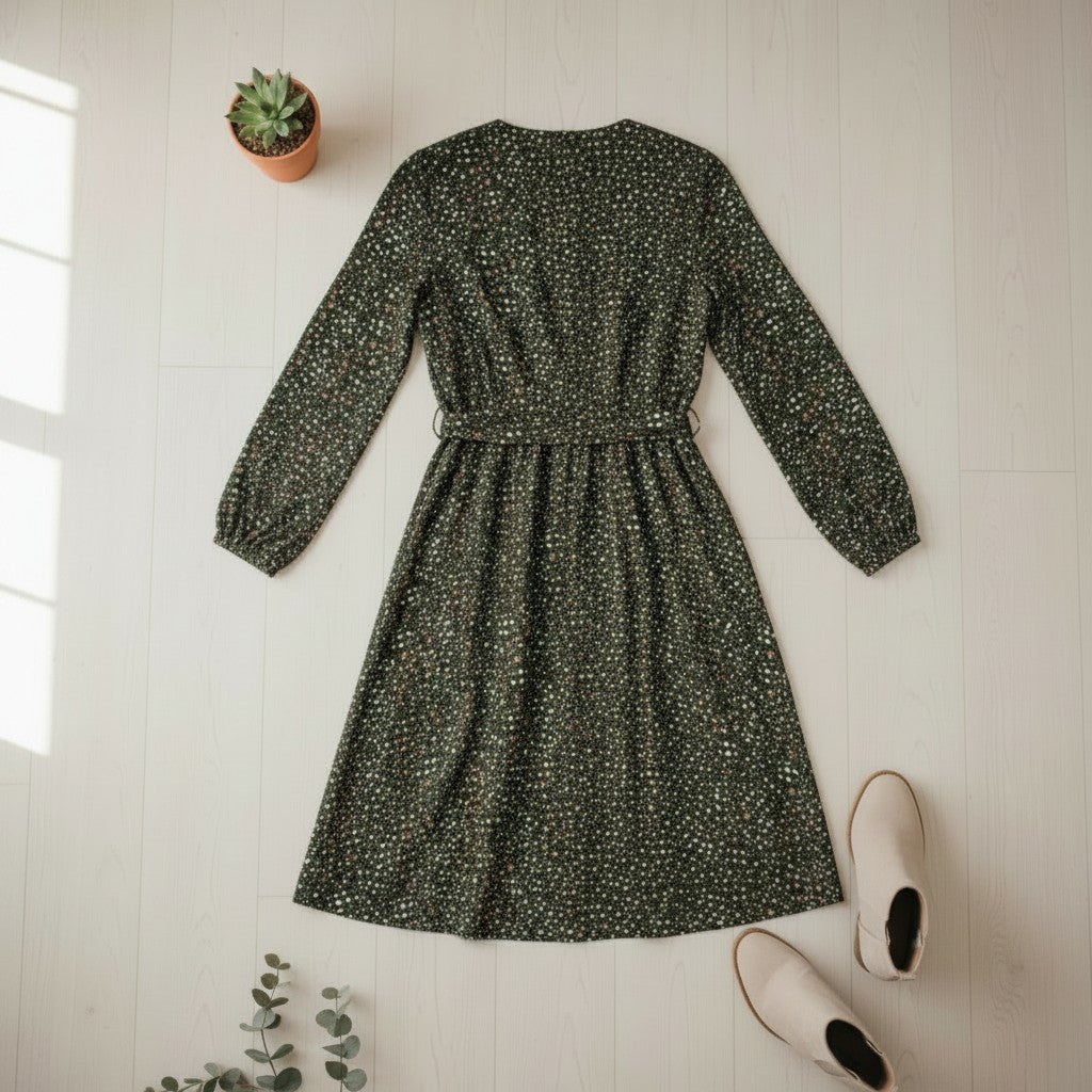 QED London - Ladies - Long Sleeve - Midi Dress - Animal Print Khaki - Wildvine Clothing, Spalding, Lincolnshire