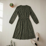 QED London - Ladies - Long Sleeve - Midi Dress - Animal Print Khaki - Wildvine Clothing, Spalding, Lincolnshire