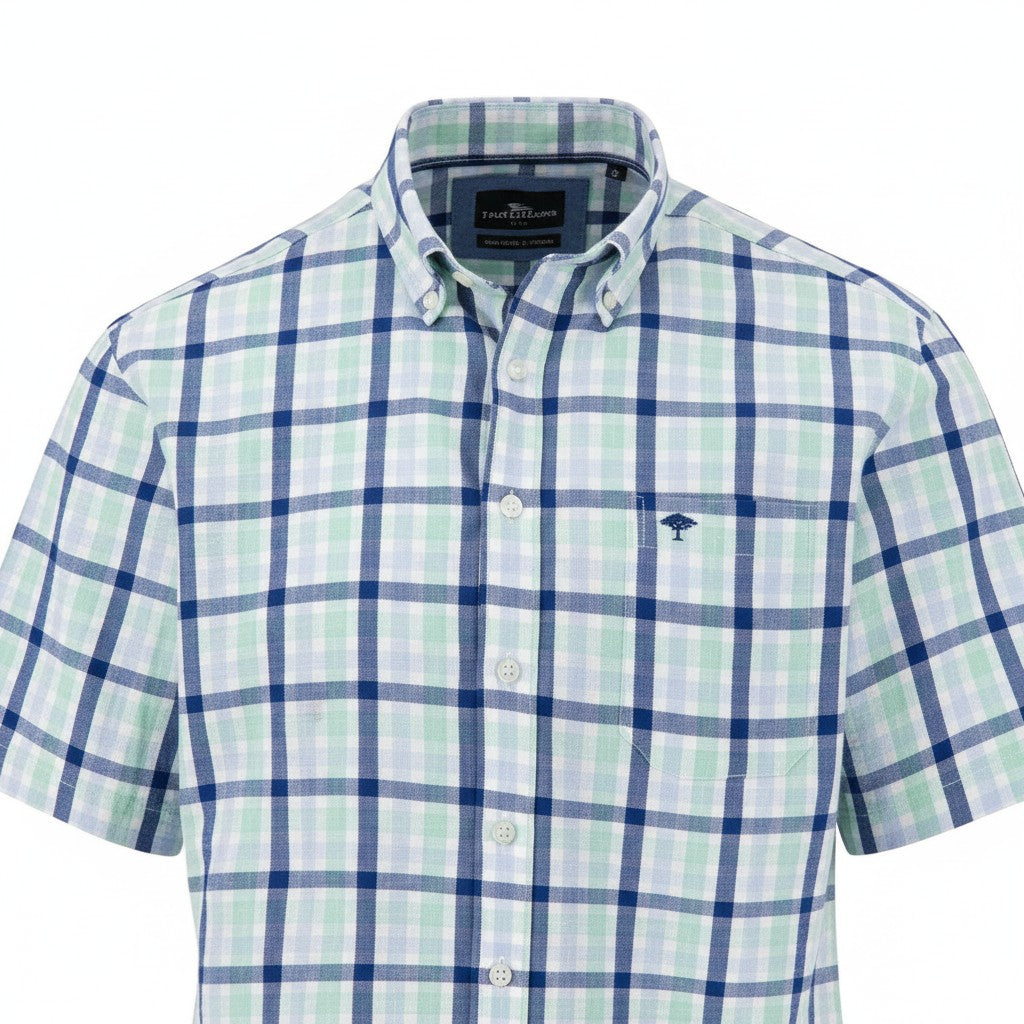 Fynch-Hatton - Mens Shirt - Combi Check - Turf Green - 1/2 sleeve 722 - Wildvine Clothing, Spalding, Lincolnshire