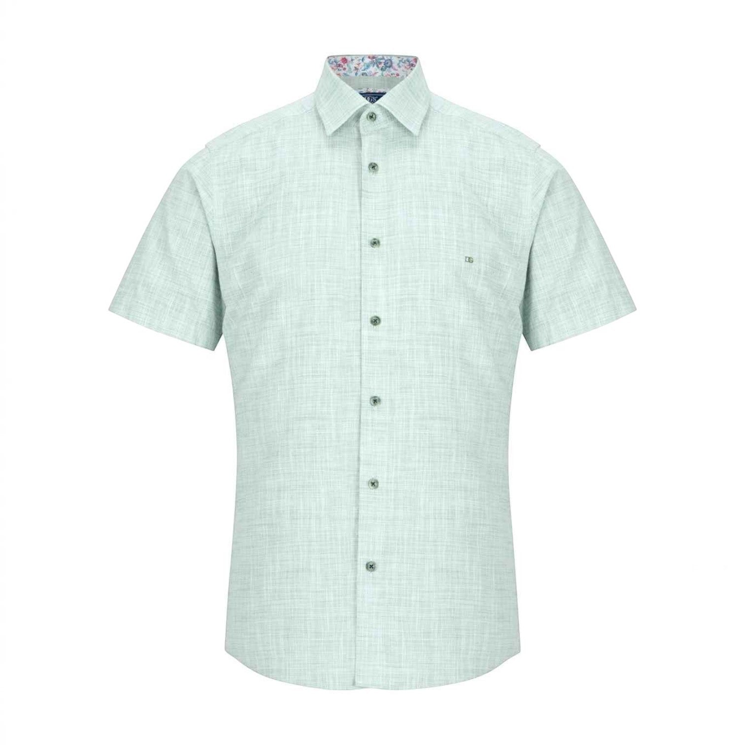 WILDVINE Clothing Co. light green short sleeve casual shirt with textured weave and floral collar lining