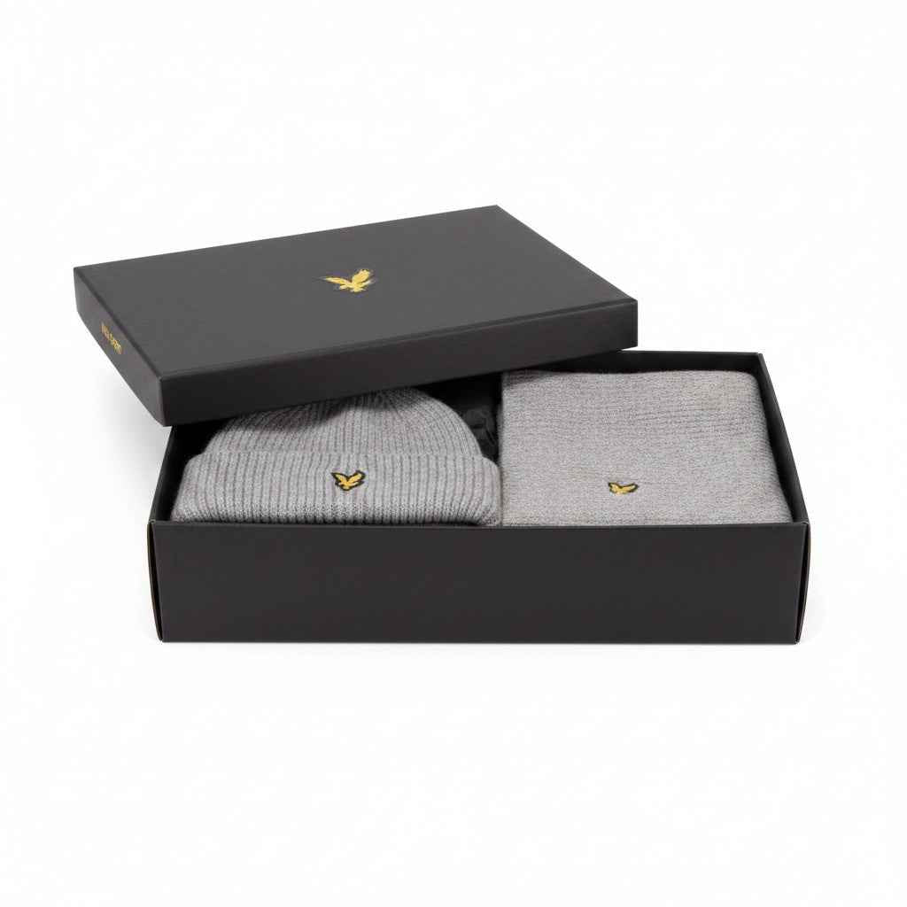 Lyle & Scott - Mens Brushed Scarf and Beanie Hat Set Light Grey Marl D24 - Wildvine Clothing, Spalding, Lincolnshire
