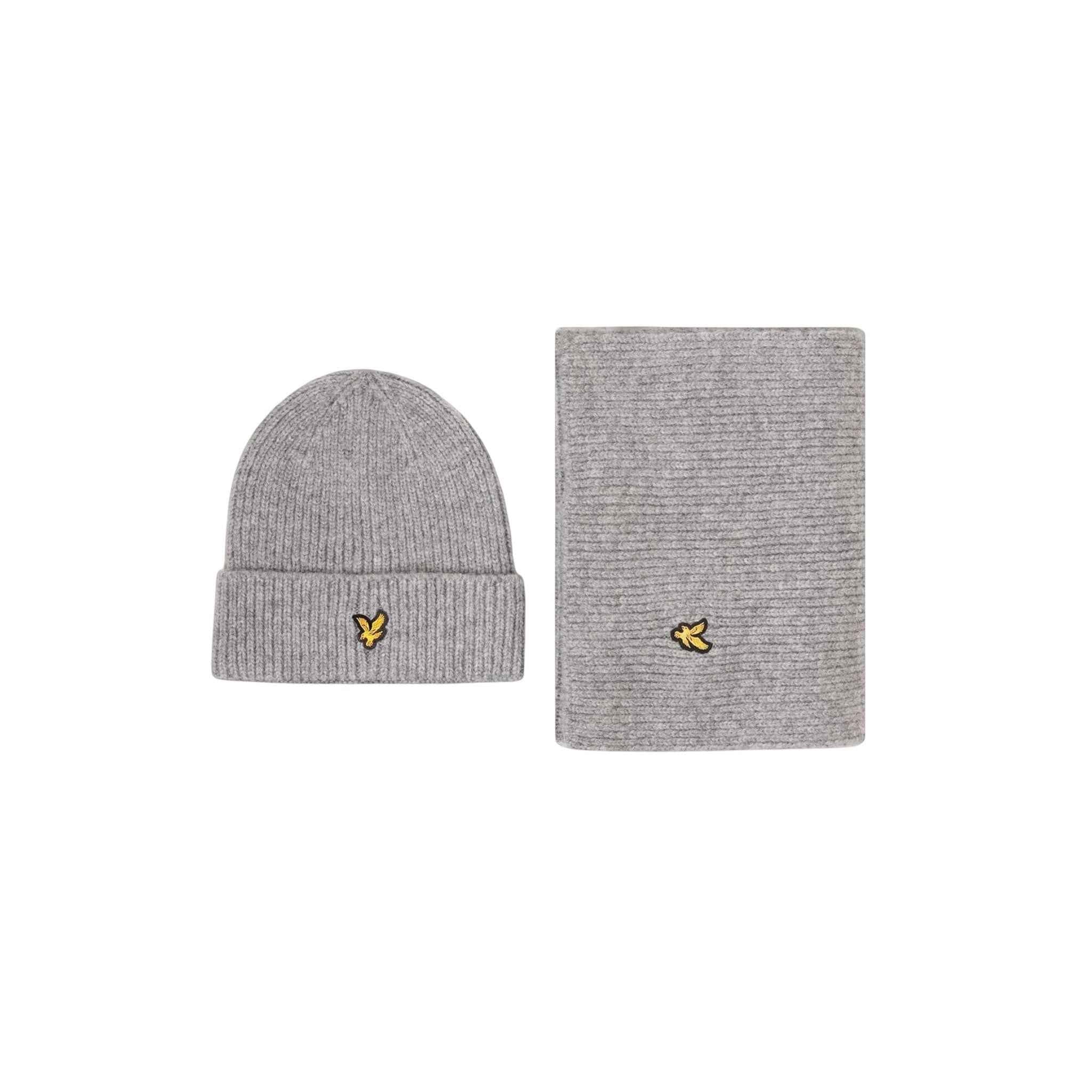 Lyle & Scott - Mens Brushed Scarf and Beanie Hat Set Light Grey Marl D24 - Wildvine Clothing, Spalding, Lincolnshire