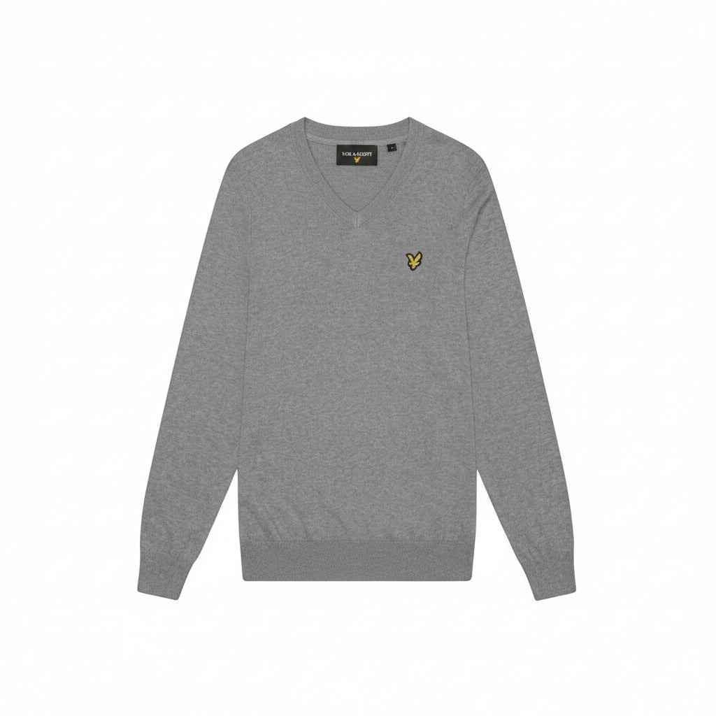 Lyle & Scott - Mens Cotton Merino V Neck Jumper - Mid Grey Marl T28 - Wildvine Clothing, Spalding, Lincolnshire