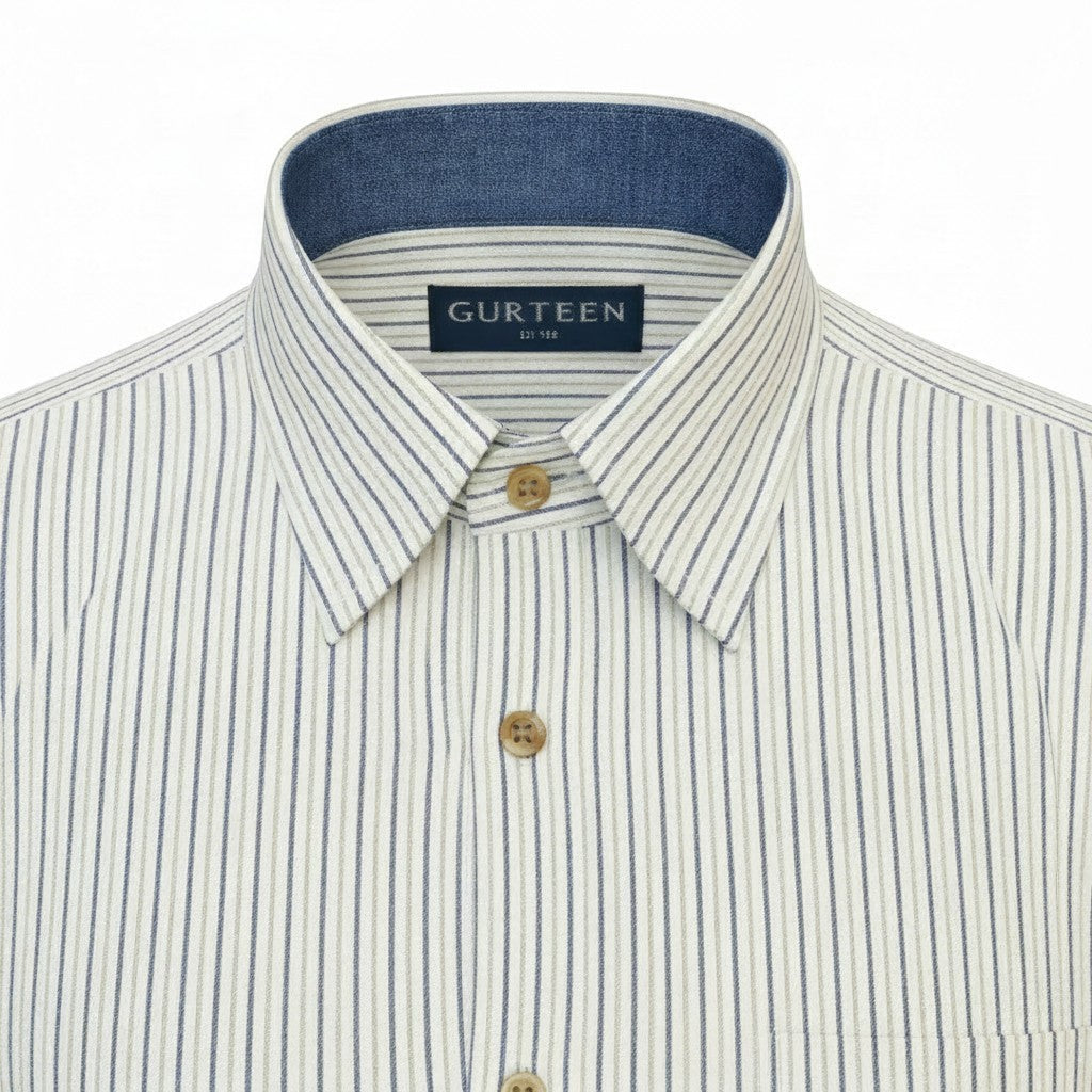 Gurteen - Mens - Seville - Modern Fit / Short Sleeved - Beige Stripe 504 - Wildvine Clothing, Spalding, Lincolnshire