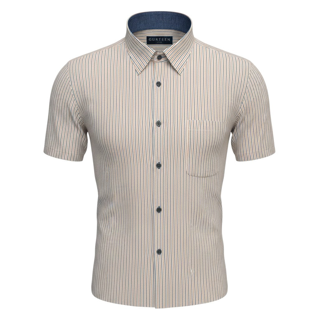 Gurteen - Mens - Seville - Modern Fit / Short Sleeved - Brick Stripe 544 - Wildvine Clothing, Spalding, Lincolnshire
