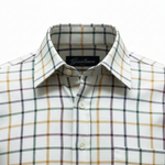 WILDVINE Clothing Co. Gurteen Cumbria long sleeve shirt featuring a multi-colored check pattern on a white background.
