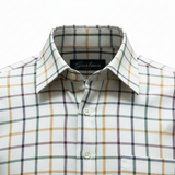 WILDVINE Clothing Co. Gurteen Cumbria long sleeve shirt featuring a multi-colored check pattern on a white background.