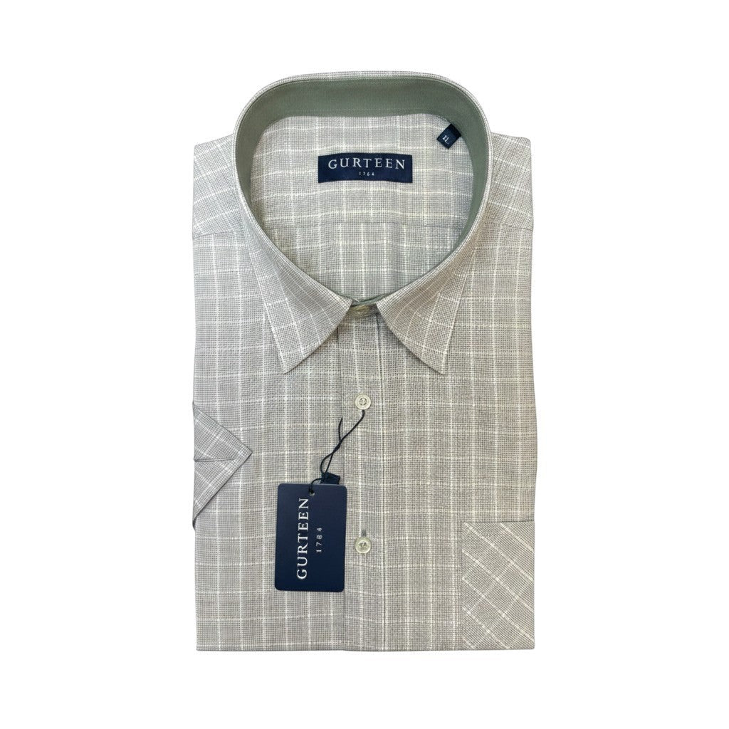 Gurteen - Mens - Seville - Modern Fit / Short Sleeved - Sage Check 817 - Wildvine Clothing, Spalding, Lincolnshire