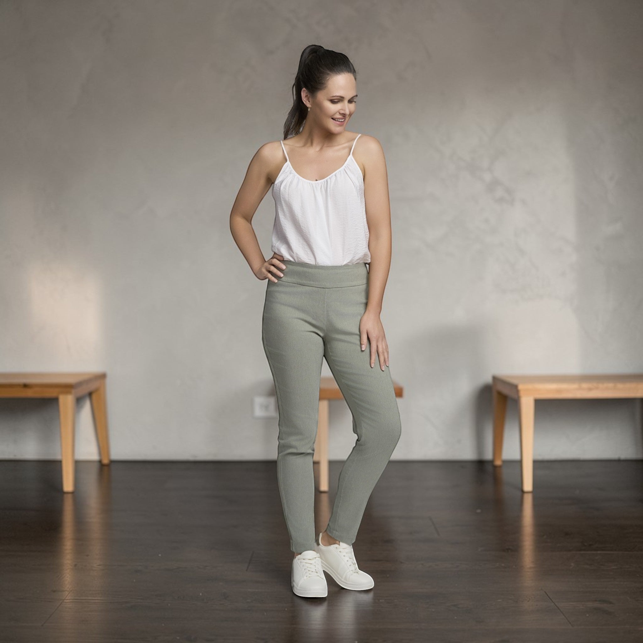 Pinnns - Ladies - Figure Sculpting Bengaline Crop Trousers - Heather Cactus 408C - Wildvine Clothing, Spalding, Lincolnshire