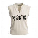 Alice Collins - Highland Cattle Slipover - Winter White - 037A140 - Wildvine Clothing, Spalding, Lincolnshire