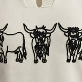 Alice Collins - Highland Cattle Slipover - Winter White - 037A140 - Wildvine Clothing, Spalding, Lincolnshire