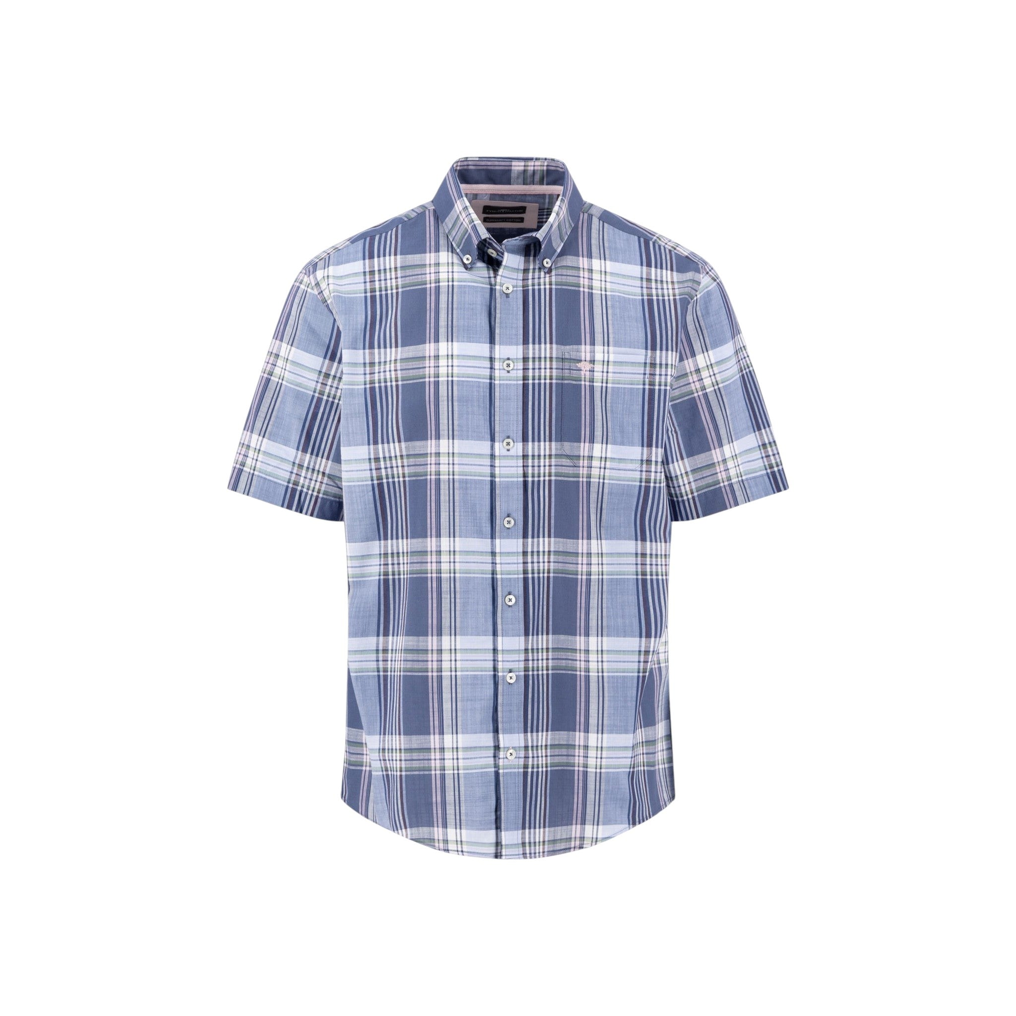 Fynch-Hatton Men's Regular Short Sleeve Casual Shirt - Slub Check – Horizon - Wildvine Clothing, Spalding, Lincolnshire