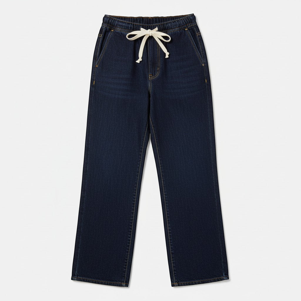 QED London - Ladies - Elastic Waist Heart String Jeans - indigo - Wildvine Clothing, Spalding, Lincolnshire