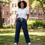 QED London - Ladies - Elastic Waist Heart String Jeans - indigo - Wildvine Clothing, Spalding, Lincolnshire