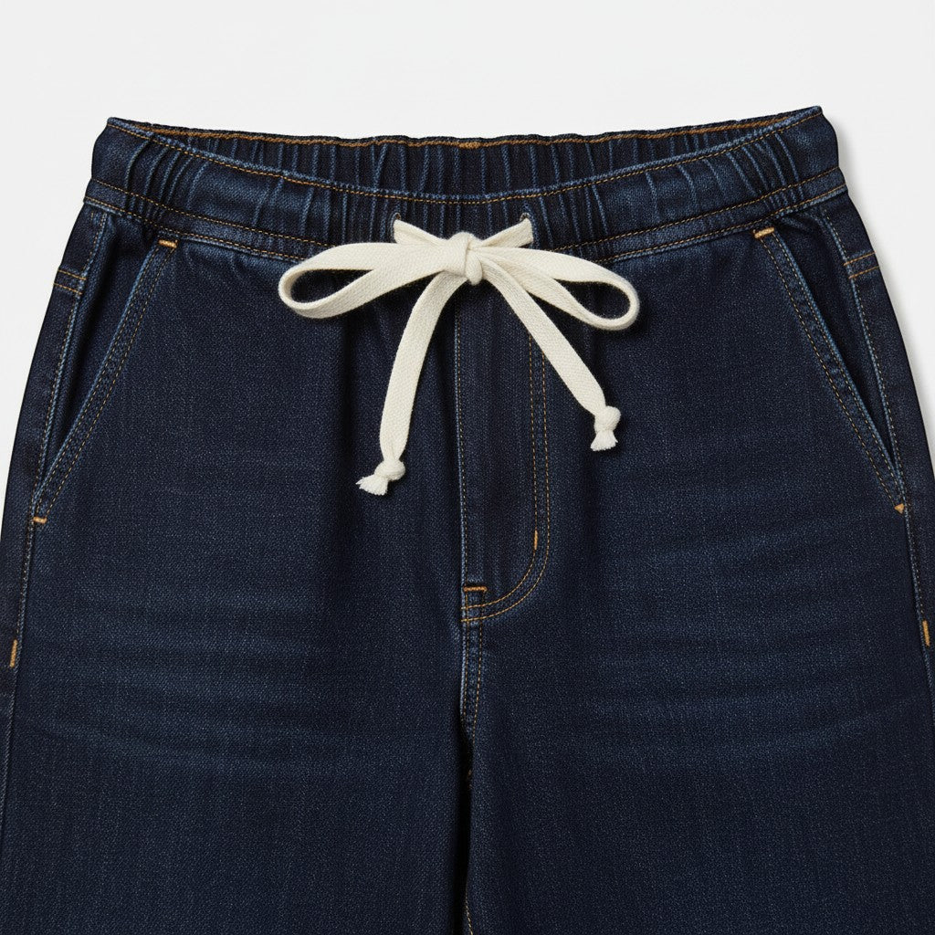QED London - Ladies - Elastic Waist Heart String Jeans - indigo - Wildvine Clothing, Spalding, Lincolnshire