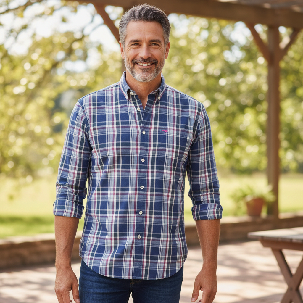 Fynch-Hatton - Mens Dark Multicolour Check Shirt - Ink Blue - 16085340 661 - Wildvine Clothing, Spalding, Lincolnshire