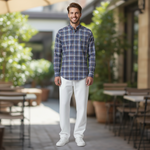 Fynch-Hatton - Mens Heritage Oxford Check Shirt - LS - Ink Blue - 1609 8760 661 - Wildvine Clothing, Spalding, Lincolnshire