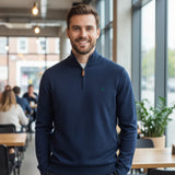 Fynch-Hatton - Mens Knitwear - Air Cotton Troyer-Zip - Ink Blue- 1607316 661 - Wildvine Clothing, Spalding, Lincolnshire