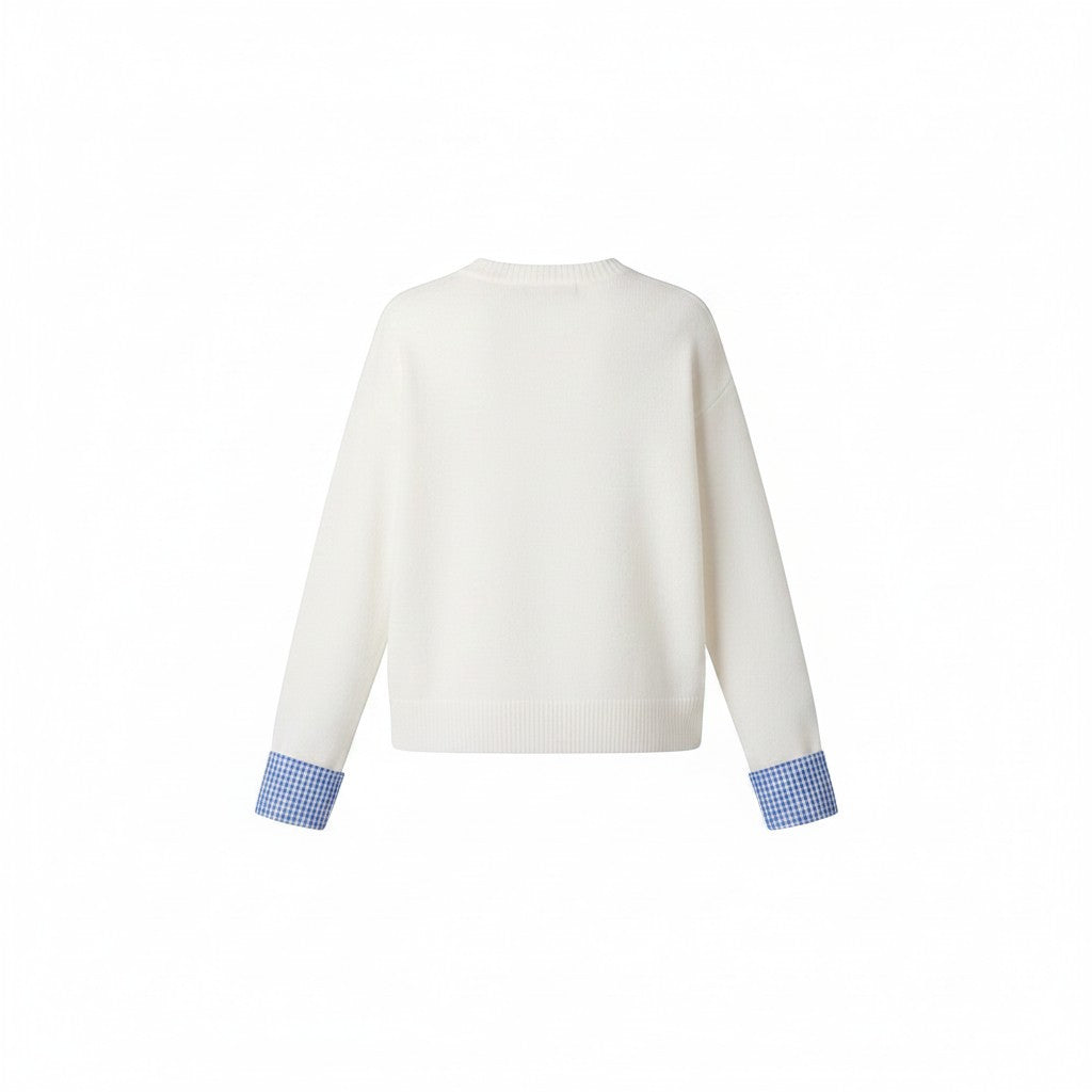 QED London - Ladies - Gingham Heart & Cuff Jumper - Ivory - Wildvine Clothing, Spalding, Lincolnshire
