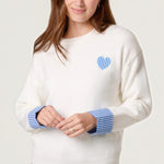 QED London - Ladies - Gingham Heart & Cuff Jumper - Ivory - Wildvine Clothing, Spalding, Lincolnshire
