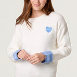 QED London - Ladies - Gingham Heart & Cuff Jumper - Ivory - Wildvine Clothing, Spalding, Lincolnshire